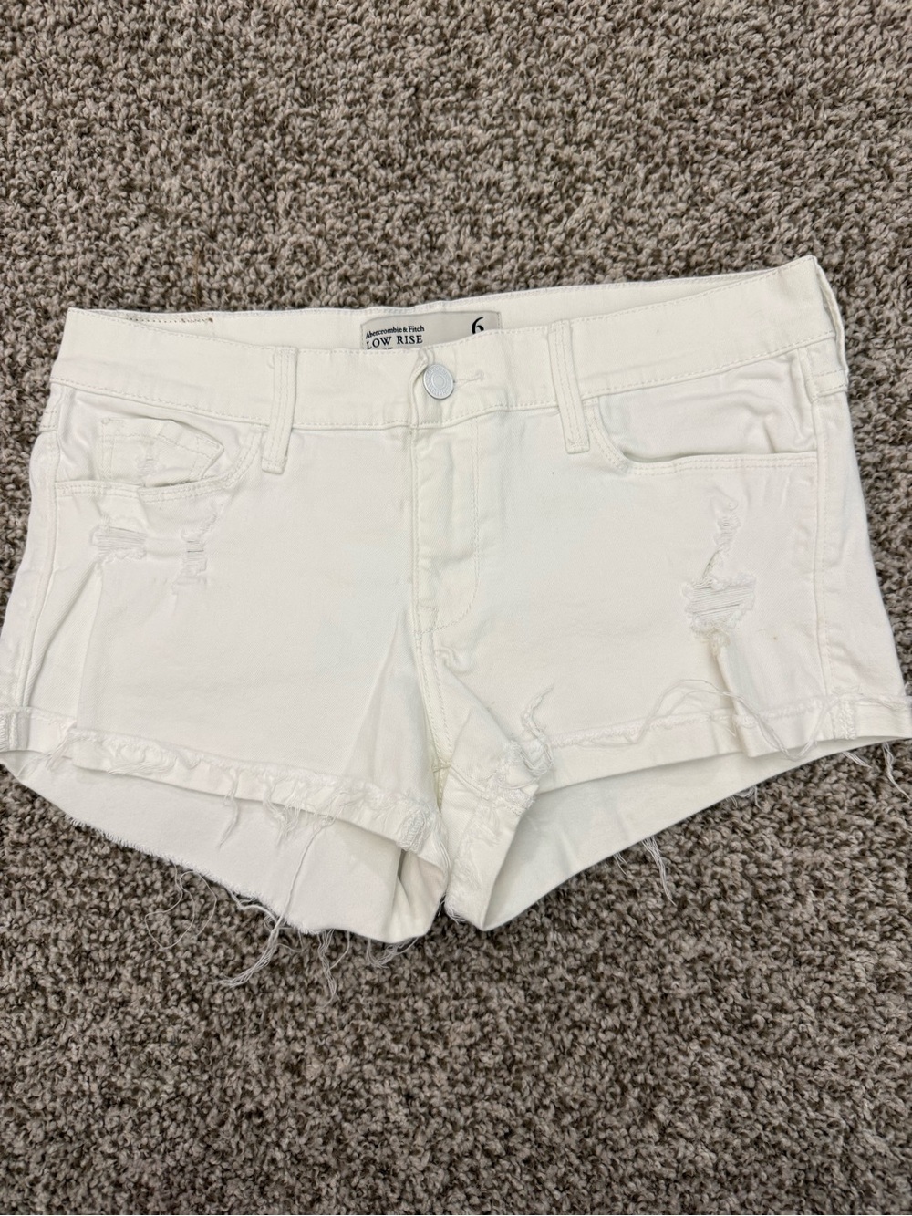 Abercrombie & Fitch White Low-Rise Distressed Jean Shorts